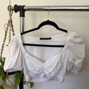 Zara White Puff Sleeve Crop Top